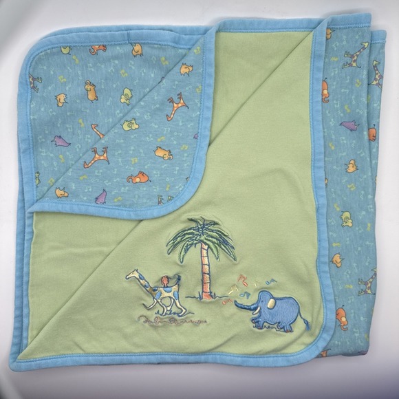 Carter's Other - Vtg Carter's John Lennon REAL LOVE Baby Blanket Blue Green Animals Palm Trees